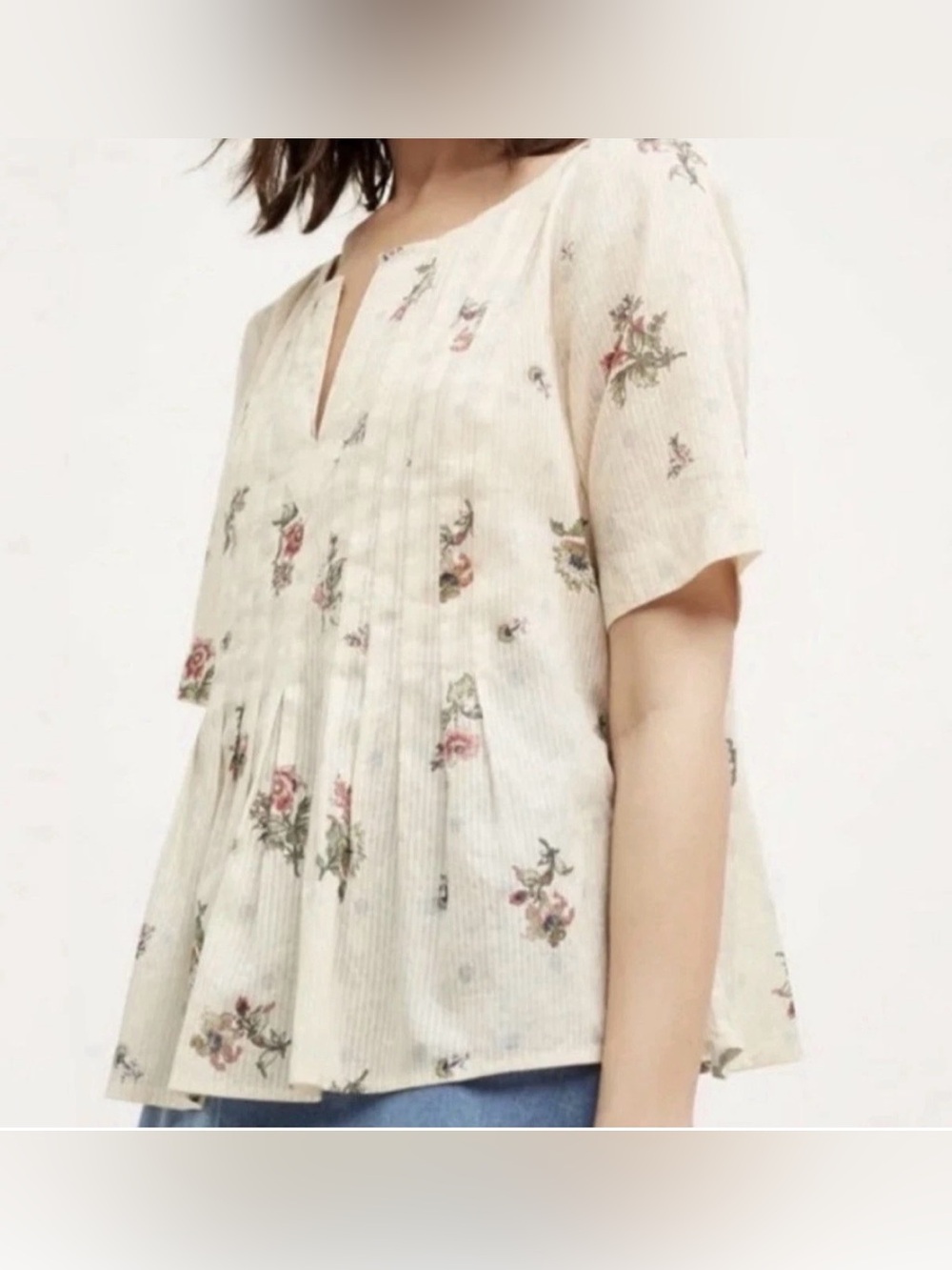 Maeve Anthropologie Orchid Island Peplum Short Sleeve Blouse Top Size 10